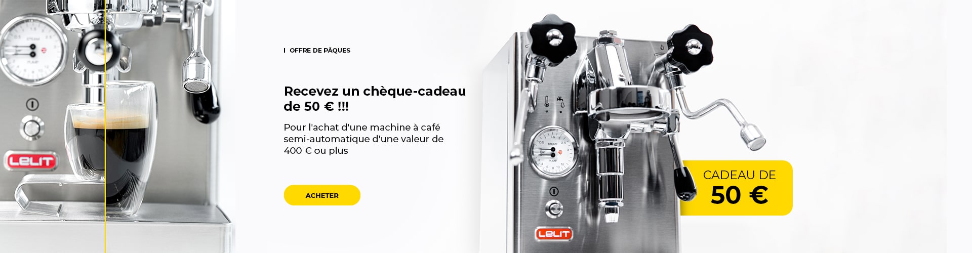 "En achetant cette machine à café, vous recevrez un bon d'achat de 50 € pour votre prochain achat. "