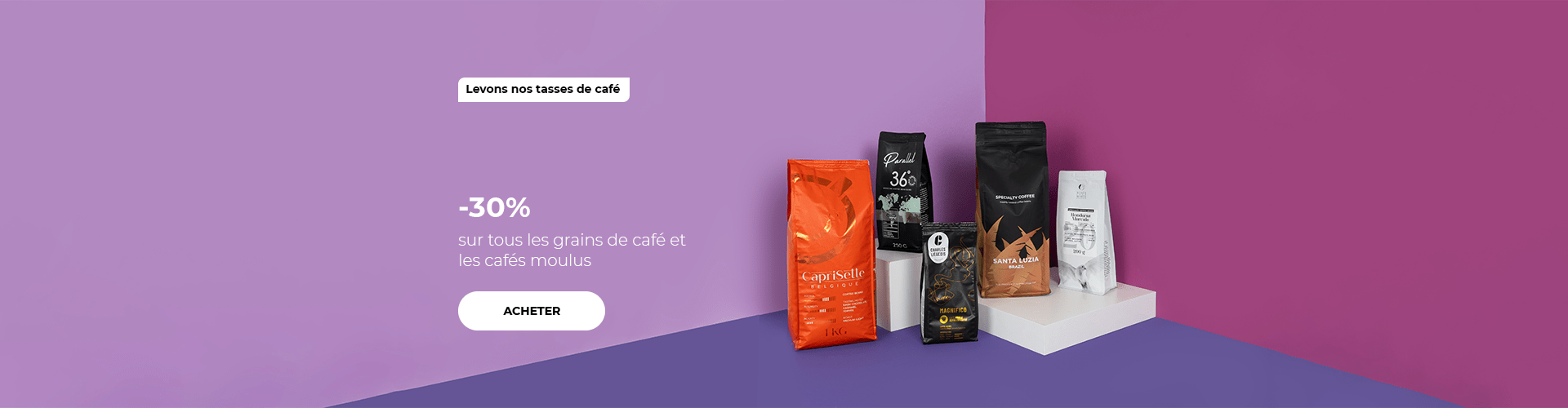 -30% sur tous les grains de café et les cafés moulus
